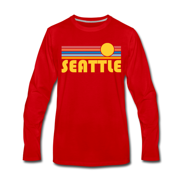 Seattle, Washington Long Sleeve T-Shirt - Retro Sunrise Unisex Seattle Long Sleeve Shirt - red