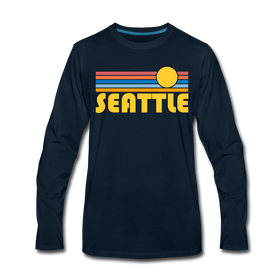 Seattle, Washington Long Sleeve T-Shirt - Retro Sunrise Unisex Seattle Long Sleeve Shirt - deep navy