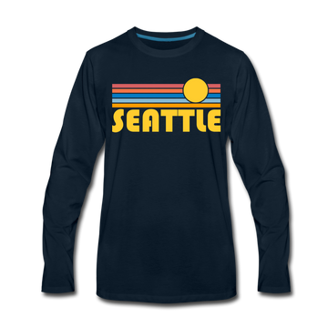 Seattle, Washington Long Sleeve T-Shirt - Retro Sunrise Unisex Seattle Long Sleeve Shirt - deep navy
