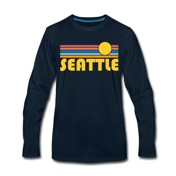 Seattle, Washington Long Sleeve T-Shirt - Retro Sunrise Unisex Seattle Long Sleeve Shirt - deep navy