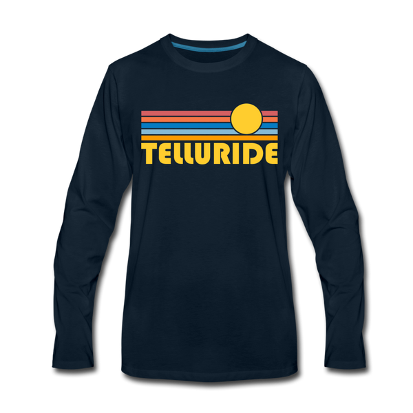 Telluride, Colorado Long Sleeve T-Shirt - Retro Sunrise Unisex Telluride Long Sleeve Shirt - deep navy