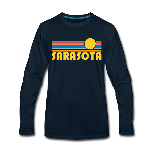 Sarasota, Florida Long Sleeve T-Shirt - Retro Sunrise Unisex Sarasota Long Sleeve Shirt - deep navy