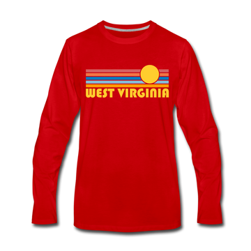 West Virginia Long Sleeve T-Shirt - Retro Sunrise Unisex West Virginia Long Sleeve Shirt - red