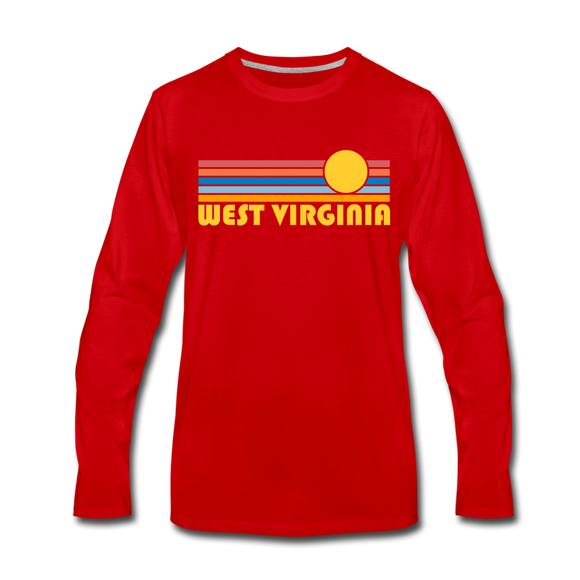 West Virginia Long Sleeve T-Shirt - Retro Sunrise Unisex West Virginia Long Sleeve Shirt - red