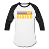 Alaska Baseball T-Shirt - Retro Sunrise Unisex Alaska Raglan T Shirt - white/black