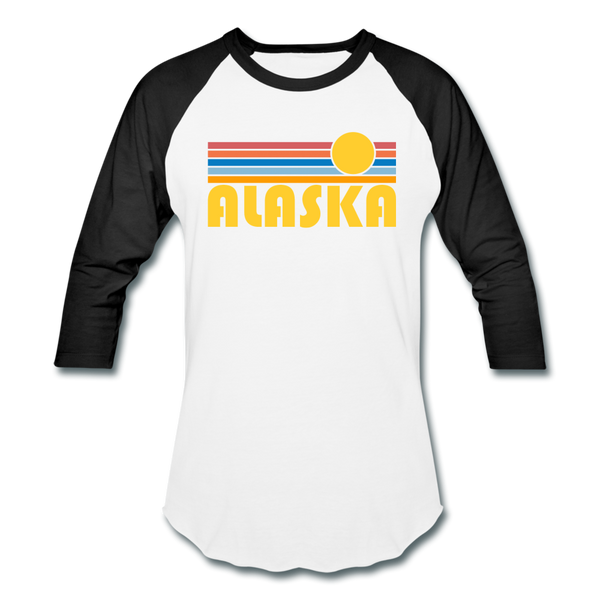 Alaska Baseball T-Shirt - Retro Sunrise Unisex Alaska Raglan T Shirt - white/black
