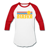 Alaska Baseball T-Shirt - Retro Sunrise Unisex Alaska Raglan T Shirt - white/red