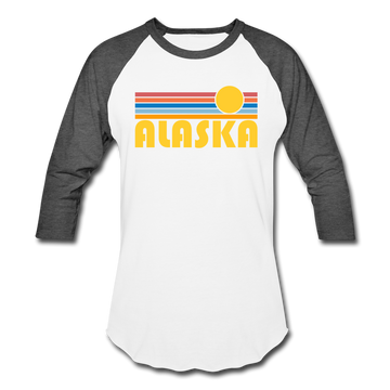 Alaska Baseball T-Shirt - Retro Sunrise Unisex Alaska Raglan T Shirt - white/charcoal