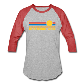 Anna Maria Island, Florida Baseball T-Shirt - Retro Sunrise Unisex Anna Maria Island Raglan T Shirt - heather gray/red