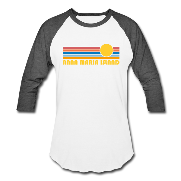 Anna Maria Island, Florida Baseball T-Shirt - Retro Sunrise Unisex Anna Maria Island Raglan T Shirt - white/charcoal