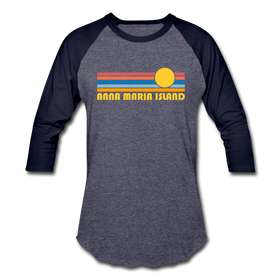 Anna Maria Island, Florida Baseball T-Shirt - Retro Sunrise Unisex Anna Maria Island Raglan T Shirt - heather blue/navy