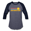 Anna Maria Island, Florida Baseball T-Shirt - Retro Sunrise Unisex Anna Maria Island Raglan T Shirt - heather blue/navy