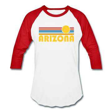 Arizona Baseball T-Shirt - Retro Sunrise Unisex Arizona Raglan T Shirt - white/red