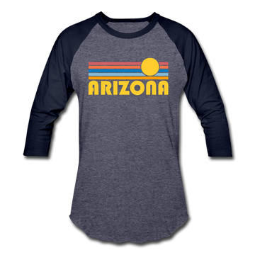 Arizona Baseball T-Shirt - Retro Sunrise Unisex Arizona Raglan T Shirt - heather blue/navy