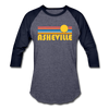Asheville, North Carolina Baseball T-Shirt - Retro Sunrise Unisex Asheville Raglan T Shirt - heather blue/navy