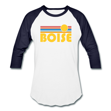 Boise, Idaho Baseball T-Shirt - Retro Sunrise Unisex Boise Raglan T Shirt - white/navy