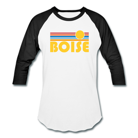 Boise, Idaho Baseball T-Shirt - Retro Sunrise Unisex Boise Raglan T Shirt - white/black