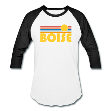 Boise, Idaho Baseball T-Shirt - Retro Sunrise Unisex Boise Raglan T Shirt - white/black