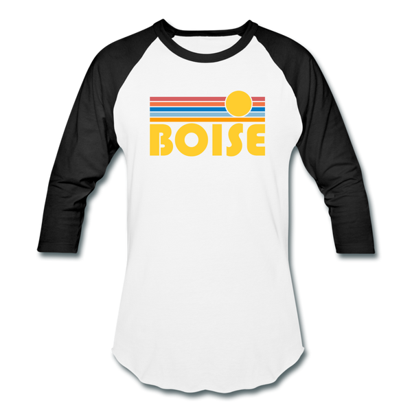 Boise, Idaho Baseball T-Shirt - Retro Sunrise Unisex Boise Raglan T Shirt - white/black