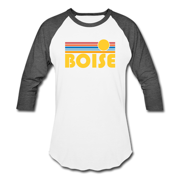 Boise, Idaho Baseball T-Shirt - Retro Sunrise Unisex Boise Raglan T Shirt - white/charcoal
