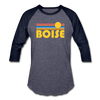 Boise, Idaho Baseball T-Shirt - Retro Sunrise Unisex Boise Raglan T Shirt - heather blue/navy