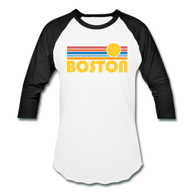 Boston, Massachusetts Baseball T-Shirt - Retro Sunrise Unisex Boston Raglan T Shirt - white/black