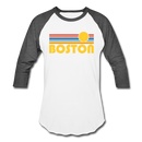 Boston, Massachusetts Baseball T-Shirt - Retro Sunrise Unisex Boston Raglan T Shirt - white/charcoal