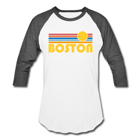 Boston, Massachusetts Baseball T-Shirt - Retro Sunrise Unisex Boston Raglan T Shirt - white/charcoal
