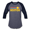Boston, Massachusetts Baseball T-Shirt - Retro Sunrise Unisex Boston Raglan T Shirt - heather blue/navy