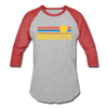 Brooklyn, New York Baseball T-Shirt - Retro Sunrise Unisex Brooklyn Raglan T Shirt - heather gray/red