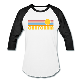 California Baseball T-Shirt - Retro Sunrise Unisex California Raglan T Shirt - white/black