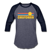 California Baseball T-Shirt - Retro Sunrise Unisex California Raglan T Shirt - heather blue/navy