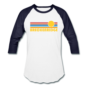 Breckenridge, Colorado Baseball T-Shirt - Retro Sunrise Unisex Breckenridge Raglan T Shirt - white/navy