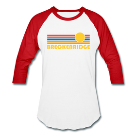 Breckenridge, Colorado Baseball T-Shirt - Retro Sunrise Unisex Breckenridge Raglan T Shirt - white/red