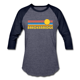 Breckenridge, Colorado Baseball T-Shirt - Retro Sunrise Unisex Breckenridge Raglan T Shirt - heather blue/navy