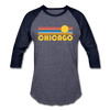 Chicago, Illinois Baseball T-Shirt - Retro Sunrise Unisex Chicago Raglan T Shirt - heather blue/navy