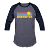 Charleston, South Carolina Baseball T-Shirt - Retro Sunrise Unisex Charleston Raglan T Shirt - heather blue/navy