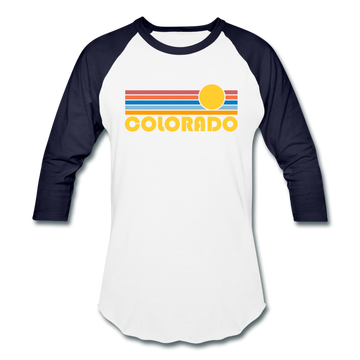 Colorado Baseball T-Shirt - Retro Sunrise Unisex Colorado Raglan T Shirt - white/navy
