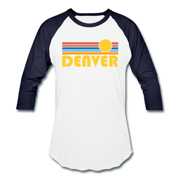 Denver, Colorado Baseball T-Shirt - Retro Sunrise Unisex Denver Raglan T Shirt - white/navy