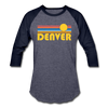 Denver, Colorado Baseball T-Shirt - Retro Sunrise Unisex Denver Raglan T Shirt - heather blue/navy