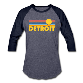 Detroit, Michigan Baseball T-Shirt - Retro Sunrise Unisex Detroit Raglan T Shirt - heather blue/navy