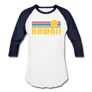 Hawaii Baseball T-Shirt - Retro Sunrise Unisex Hawaii Raglan T Shirt - white/navy