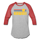 Hawaii Baseball T-Shirt - Retro Sunrise Unisex Hawaii Raglan T Shirt - heather gray/red