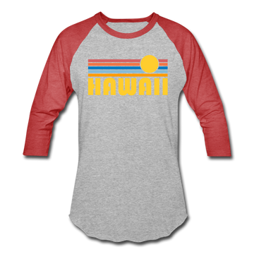 Hawaii Baseball T-Shirt - Retro Sunrise Unisex Hawaii Raglan T Shirt - heather gray/red