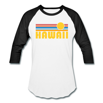 Hawaii Baseball T-Shirt - Retro Sunrise Unisex Hawaii Raglan T Shirt - white/black