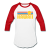Hawaii Baseball T-Shirt - Retro Sunrise Unisex Hawaii Raglan T Shirt - white/red
