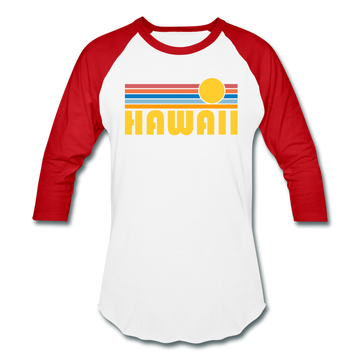 Hawaii Baseball T-Shirt - Retro Sunrise Unisex Hawaii Raglan T Shirt - white/red