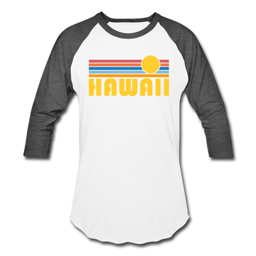 Hawaii Baseball T-Shirt - Retro Sunrise Unisex Hawaii Raglan T Shirt - white/charcoal
