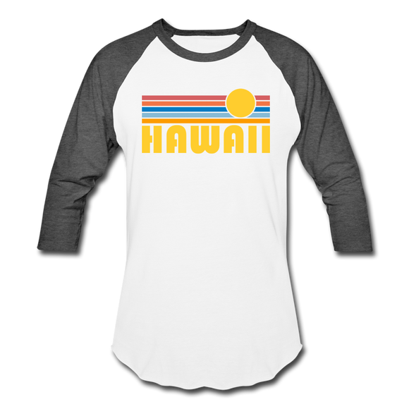 Hawaii Baseball T-Shirt - Retro Sunrise Unisex Hawaii Raglan T Shirt - white/charcoal