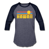 Hawaii Baseball T-Shirt - Retro Sunrise Unisex Hawaii Raglan T Shirt - heather blue/navy